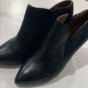 Black Leather Slip-On Ankle Booties with Pointed Toe